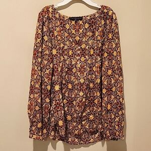 ❤️ ANTHROPOLOGIE JANE AND DELANCY BOHO PUNTUCK BLOUSE W/ METALLIC GOLD STRIPE, S